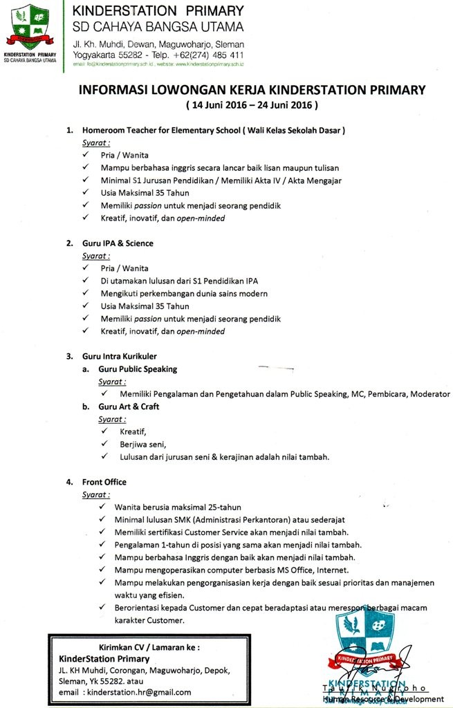 INFORMASI & LOWONGAN KERJA KINDERSTATION WITH ADDRESS